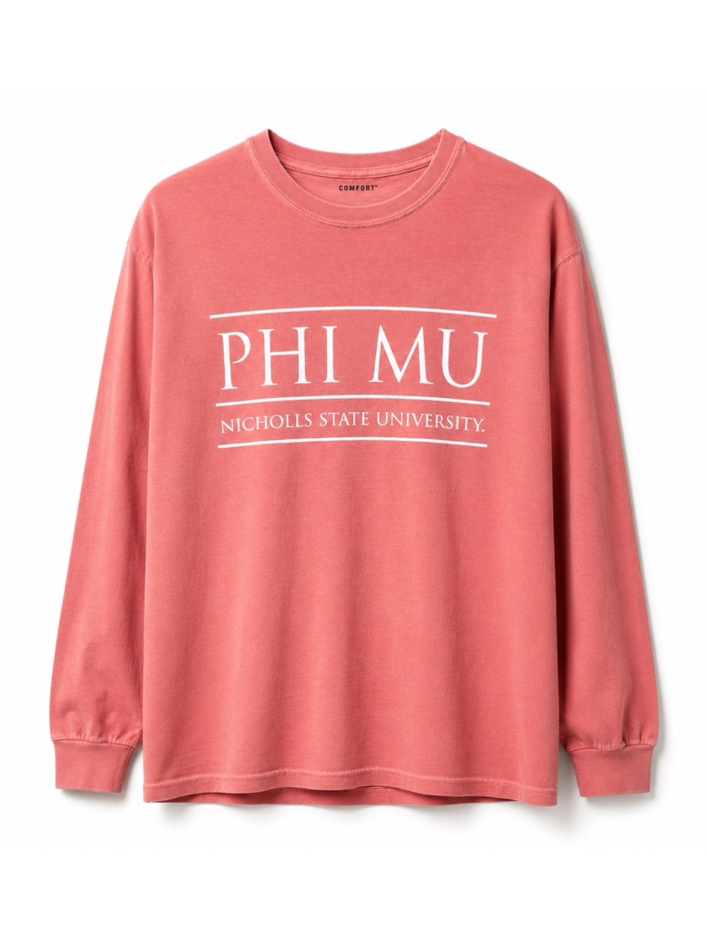 Phi Mu Nicholls State University Long Sleeve T-Shirt in color Brick